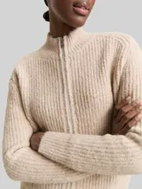 TOM TAILOR DENIM Damen Cardigan mit Reißverschluss, beige, Meliert – Bild 6