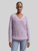 TOM TAILOR DENIM Damen Longstyle Strickpullover mit Wollanteil, lila, Meliert – Bild 4