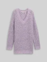 TOM TAILOR DENIM Damen Longstyle Strickpullover mit Wollanteil, lila, Meliert – Bild 3