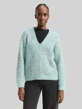 TOM TAILOR DENIM Damen Relaxed Fit Cardigan mit Wollanteil, grün, Meliert – Bild 4