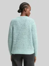 TOM TAILOR DENIM Damen Relaxed Fit Cardigan mit Wollanteil, grün, Meliert – Bild 5