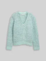 TOM TAILOR DENIM Damen Relaxed Fit Cardigan mit Wollanteil, grün, Meliert – Bild 3