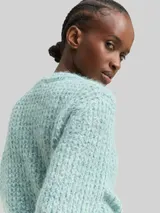 TOM TAILOR DENIM Damen Relaxed Fit Cardigan mit Wollanteil, grün, Meliert – Bild 6