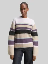 TOM TAILOR DENIM Damen Relaxed Fit Strickpullover mit Streifenmuster, lila, Gestreift – Bild 4