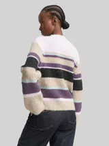 TOM TAILOR DENIM Damen Relaxed Fit Strickpullover mit Streifenmuster, lila, Gestreift – Bild 5