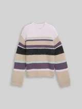 TOM TAILOR DENIM Damen Relaxed Fit Strickpullover mit Streifenmuster, lila, Gestreift – Bild 3