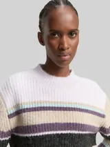 TOM TAILOR DENIM Damen Relaxed Fit Strickpullover mit Streifenmuster, lila, Gestreift – Bild 6