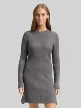 TOM TAILOR DENIM Damen Fitted Mini-Kleid aus Rippstrick, grau, Meliert – Bild 4
