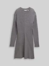 TOM TAILOR DENIM Damen Fitted Mini-Kleid aus Rippstrick, grau, Meliert – Bild 3
