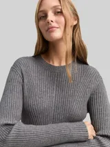 TOM TAILOR DENIM Damen Fitted Mini-Kleid aus Rippstrick, grau, Meliert – Bild 6