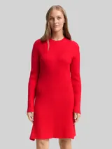 TOM TAILOR DENIM Damen Fitted Mini-Kleid aus Rippstrick, rot, Uni – Bild 4