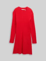 TOM TAILOR DENIM Damen Fitted Mini-Kleid aus Rippstrick, rot, Uni – Bild 3