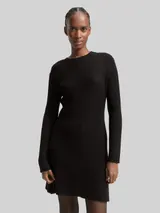 TOM TAILOR DENIM Damen Fitted Mini-Kleid aus Rippstrick, schwarz, Uni – Bild 4