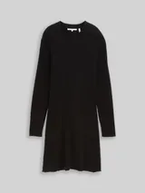 TOM TAILOR DENIM Damen Fitted Mini-Kleid aus Rippstrick, schwarz, Uni – Bild 3