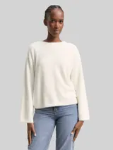 TOM TAILOR DENIM Damen Strickpullover aus Federgarn, weiß, Uni – Bild 4