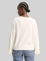 TOM TAILOR DENIM Damen Strickpullover aus Federgarn, weiß, Uni – Bild 5