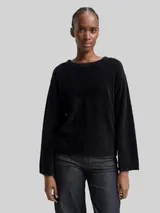 TOM TAILOR DENIM Damen Strickpullover aus Federgarn, schwarz, Uni – Bild 4