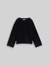 TOM TAILOR DENIM Damen Strickpullover aus Federgarn, schwarz, Uni – Bild 3