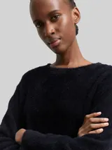 TOM TAILOR DENIM Damen Strickpullover aus Federgarn, schwarz, Uni – Bild 6