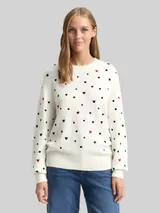 TOM TAILOR DENIM Damen Relaxed Fit Strickpullover mit Stickereien, weiß, Gemustert – Bild 4