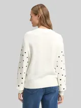 TOM TAILOR DENIM Damen Relaxed Fit Strickpullover mit Stickereien, weiß, Gemustert – Bild 5