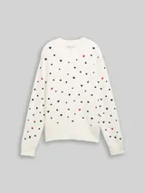 TOM TAILOR DENIM Damen Relaxed Fit Strickpullover mit Stickereien, weiß, Gemustert – Bild 3