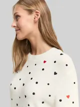 TOM TAILOR DENIM Damen Relaxed Fit Strickpullover mit Stickereien, weiß, Gemustert – Bild 6