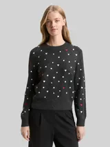 TOM TAILOR DENIM Damen Relaxed Fit Strickpullover mit Stickereien, grau, Gemustert – Bild 4