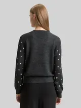 TOM TAILOR DENIM Damen Relaxed Fit Strickpullover mit Stickereien, grau, Gemustert – Bild 5