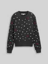 TOM TAILOR DENIM Damen Relaxed Fit Strickpullover mit Stickereien, grau, Gemustert – Bild 3