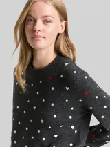 TOM TAILOR DENIM Damen Relaxed Fit Strickpullover mit Stickereien, grau, Gemustert – Bild 6