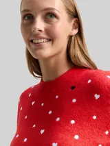 TOM TAILOR DENIM Damen Relaxed Fit Strickpullover mit Stickereien, rot, Gemustert – Bild 6
