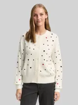 TOM TAILOR DENIM Damen Relaxed Fit Cardigan mit Stickereien, weiß, Gemustert – Bild 4