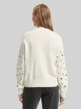 TOM TAILOR DENIM Damen Relaxed Fit Cardigan mit Stickereien, weiß, Gemustert – Bild 5