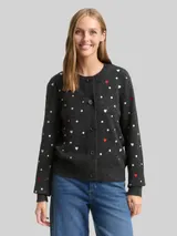 TOM TAILOR DENIM Damen Relaxed Fit Cardigan mit Stickereien, grau, Gemustert – Bild 4