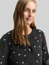 TOM TAILOR DENIM Damen Relaxed Fit Cardigan mit Stickereien, grau, Gemustert – Bild 6