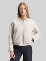 TOM TAILOR DENIM Damen Bouclé Bomberjacke, grau, Uni – Bild 4