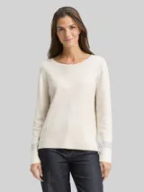 TOM TAILOR Damen Loose Fit Jacquard Strickpullover, beige, Gemustert – Bild 4