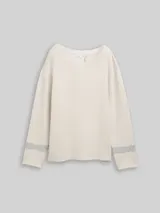 TOM TAILOR Damen Loose Fit Jacquard Strickpullover, beige, Gemustert – Bild 3