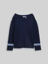 TOM TAILOR Damen Loose Fit Jacquard Strickpullover, blau, Gemustert – Bild 3