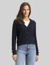 TOM TAILOR Damen Rib Cardigan mit Wollanteil, blau, Uni – Bild 4