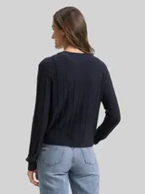 TOM TAILOR Damen Rib Cardigan mit Wollanteil, blau, Uni – Bild 5