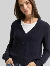 TOM TAILOR Damen Rib Cardigan mit Wollanteil, blau, Uni – Bild 6