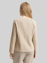 TOM TAILOR Damen Bouclé Strickpullover mit Wollanteil, beige, Meliert – Bild 5