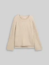 TOM TAILOR Damen Bouclé Strickpullover mit Wollanteil, beige, Meliert – Bild 3