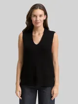 TOM TAILOR Damen Pullunder mit V-Ausschnitt, schwarz, Uni – Bild 4