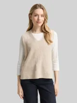 TOM TAILOR Damen Pullunder mit V-Ausschnitt, beige, Meliert – Bild 4