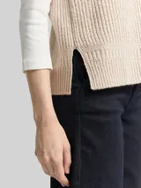 TOM TAILOR Damen Pullunder mit V-Ausschnitt, beige, Meliert – Bild 6