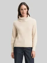 TOM TAILOR Damen Loose Fit Rollkragenpullover, beige, Meliert – Bild 4