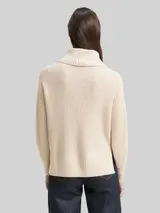 TOM TAILOR Damen Loose Fit Rollkragenpullover, beige, Meliert – Bild 5